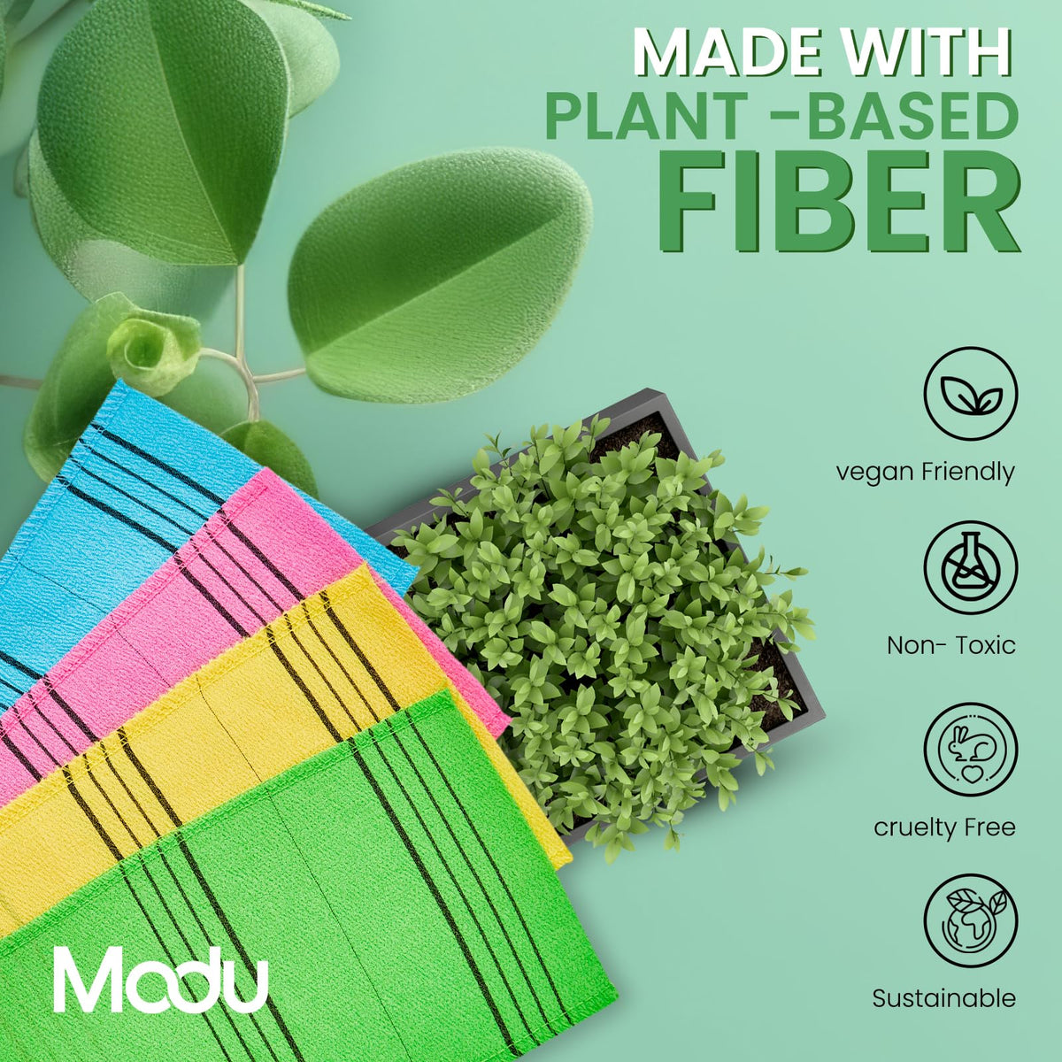 Modu 10-piece green exfoliating set with eco packaging