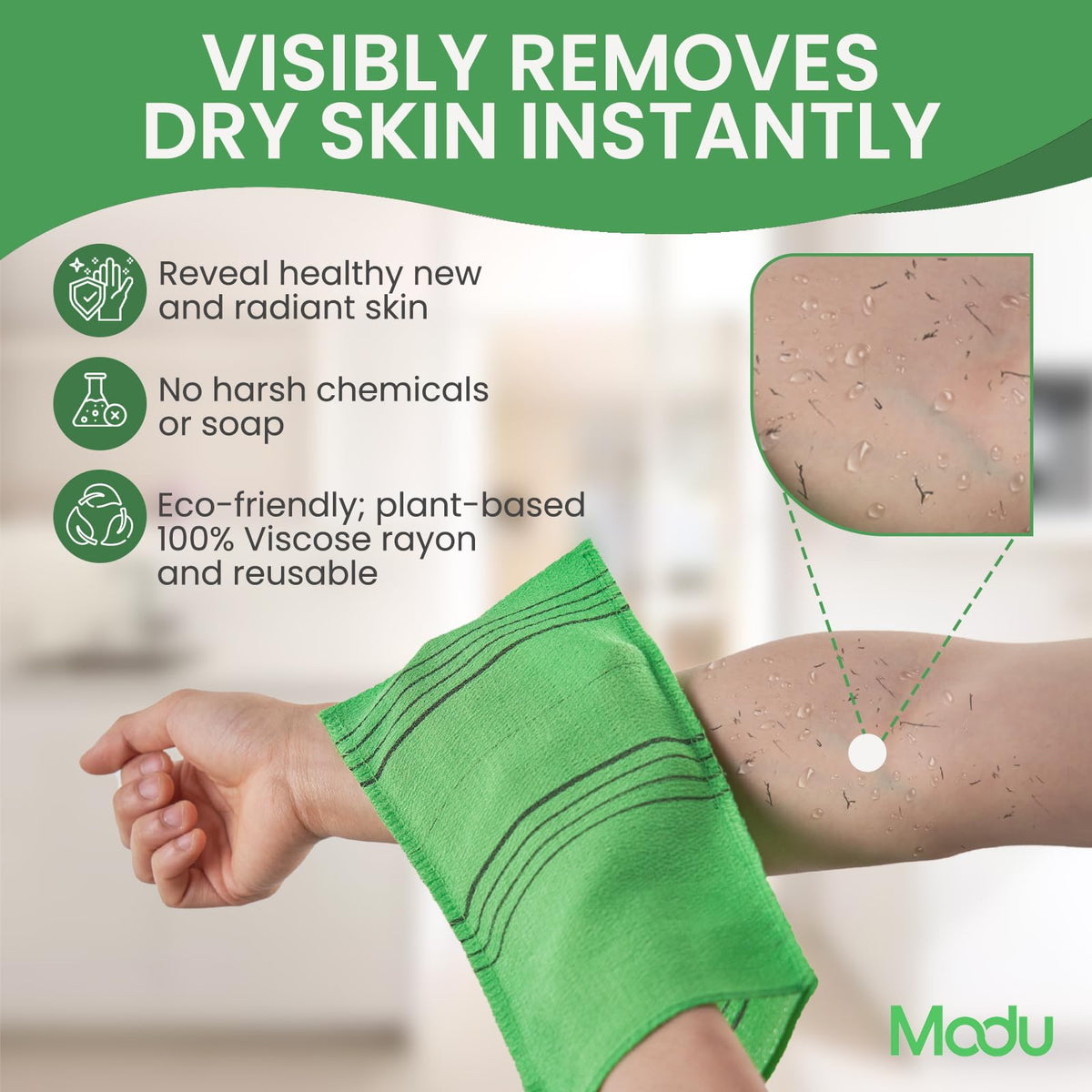 Modu mitts green setup seen from top, easy grip for cleansing
