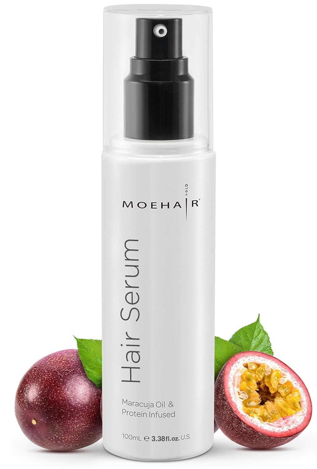 MOEHAIR Anti Frizz Serum bottle showing frizz control and shine.