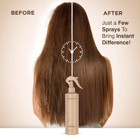 MOEHAIR application on damp hair showing even distribution with a wide-tooth comb