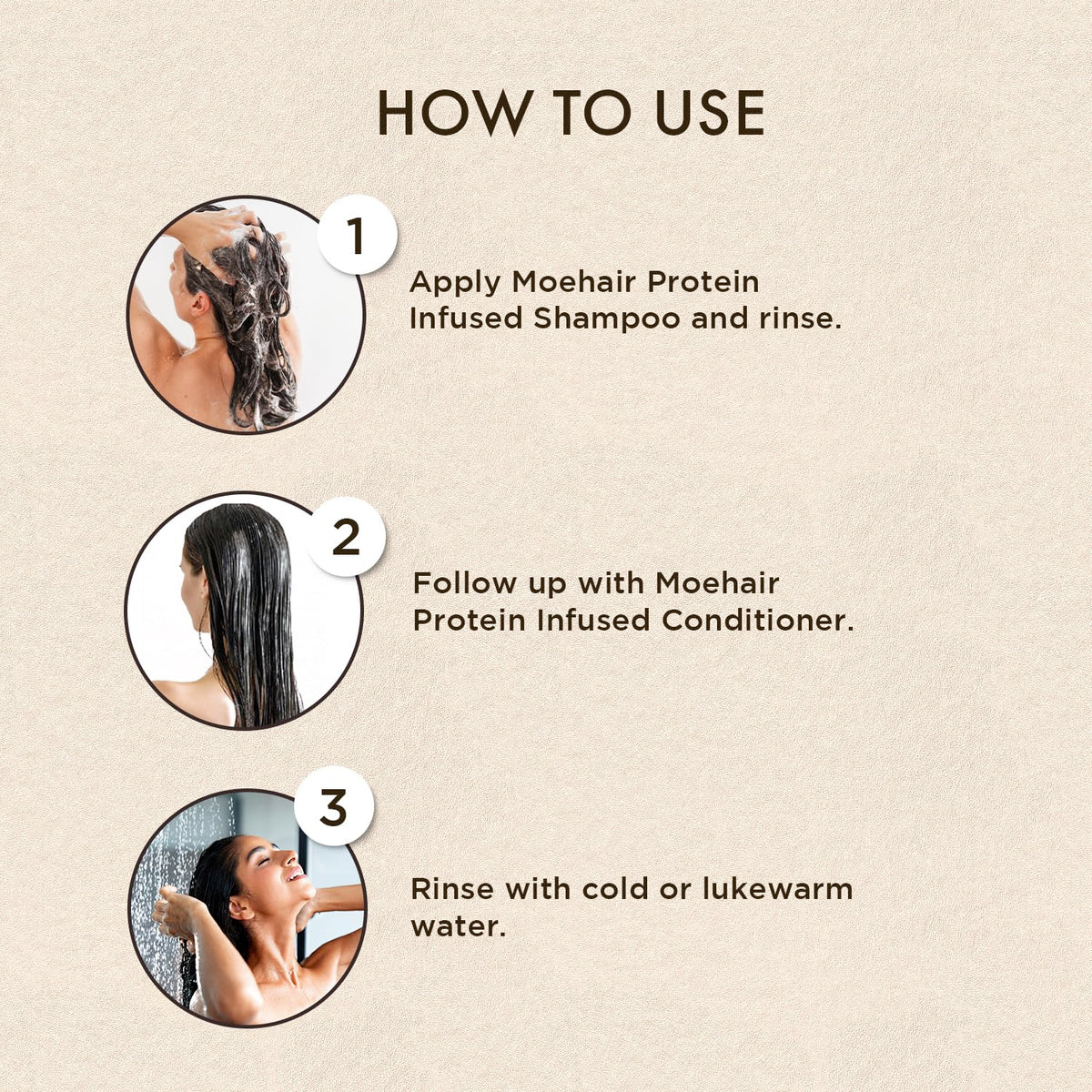 Shiny hair after MOEHAIR shampoo and conditioner duo