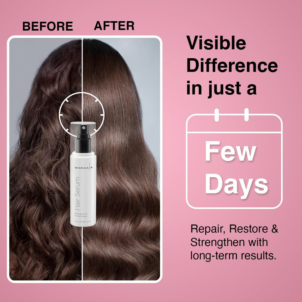 MOEHAIR Humidity-frizz control in action on frizzy hair.