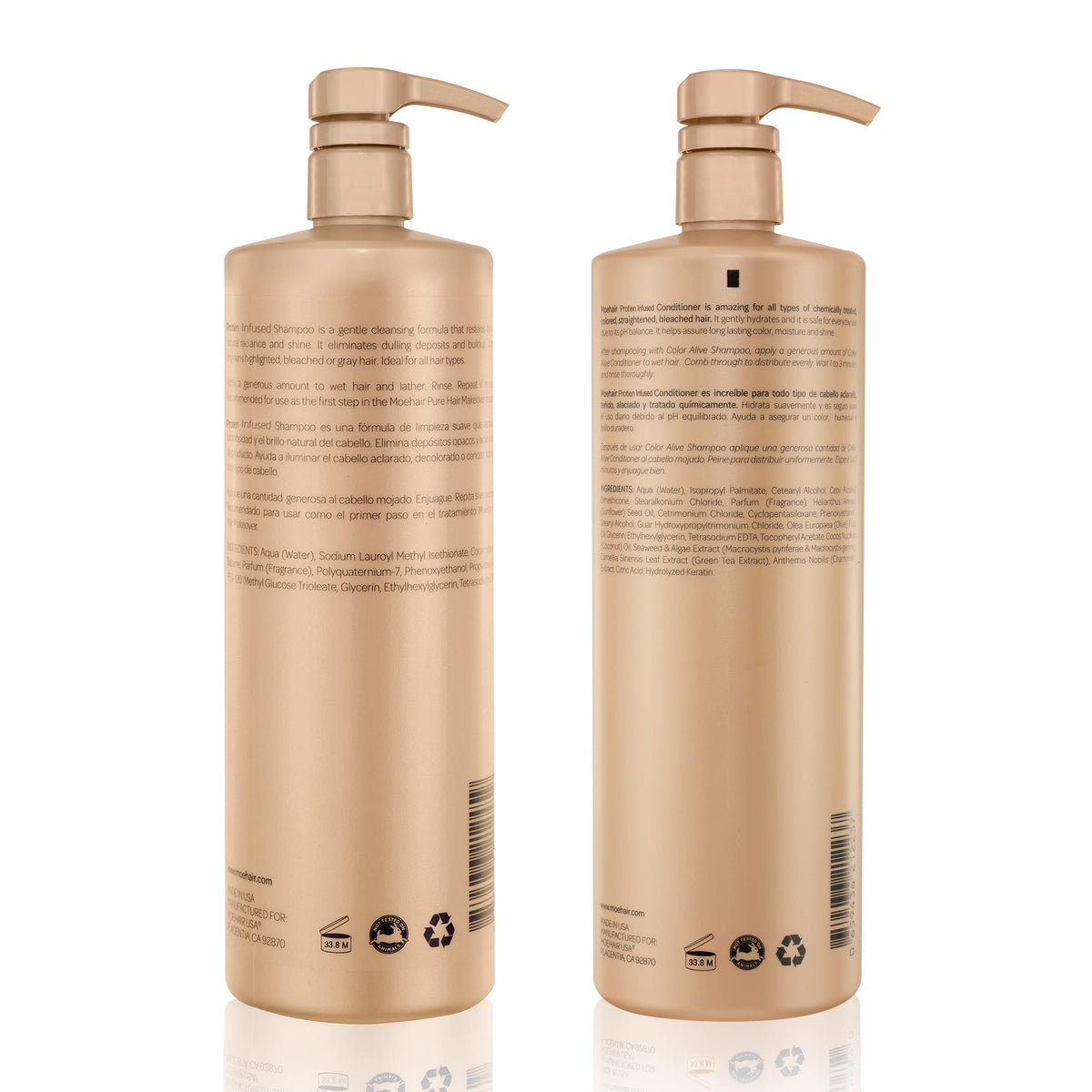 MOEHAIR bottle label detailing argan and avocado oil nourishment