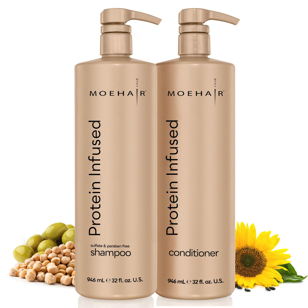 MOEHAIR protein shampoo bottle highlighting protein boost for stronger strands