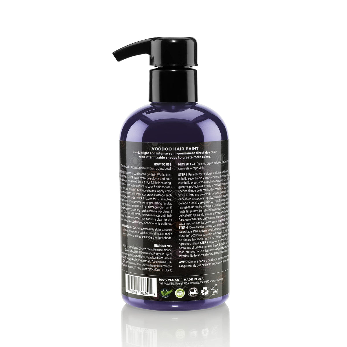 MOEHAIR Voodoo Purple brush applicator showing easy color application