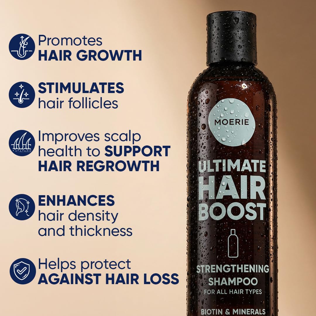 Moerie biotin rosemary shampoo ingredients label highlights minerals for healthier hair