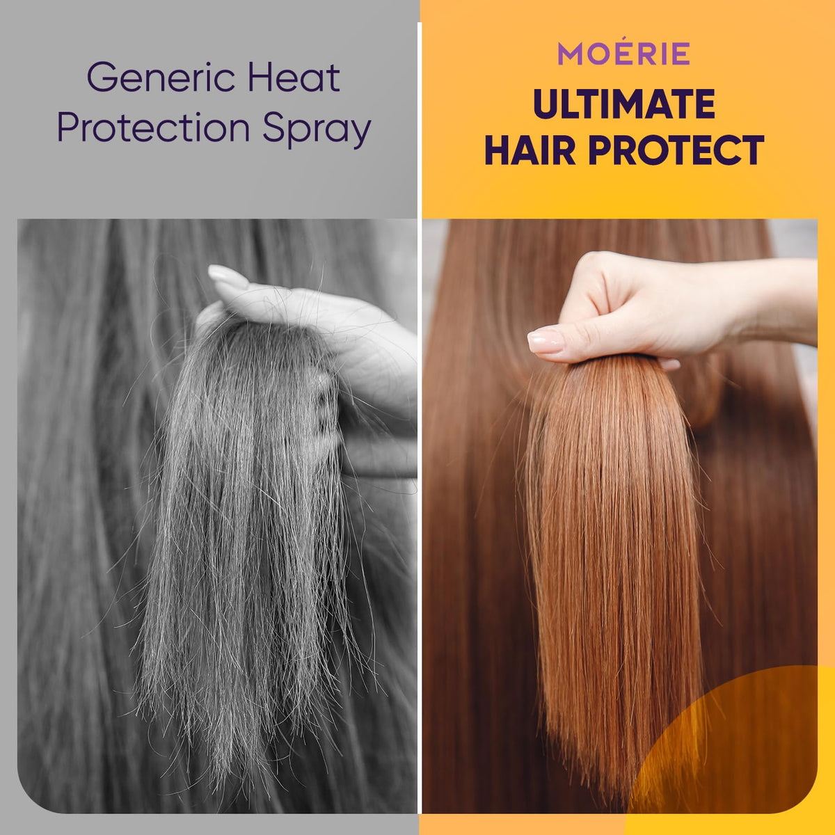 Moerie finished hair after use reveals smooth shine and controlled frizz