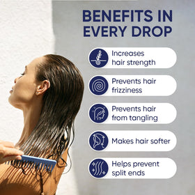 Moerie conditioner applied to hair for a smoother texture.