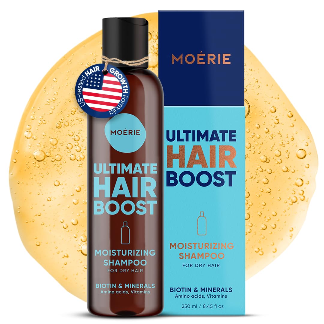Moerie Hair Growth Shampoo bottle for daily cleansing and nourished strands.