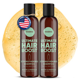 Moerie hair growth shampoo bottle with pump for convenient daily use and thicker-looking hair