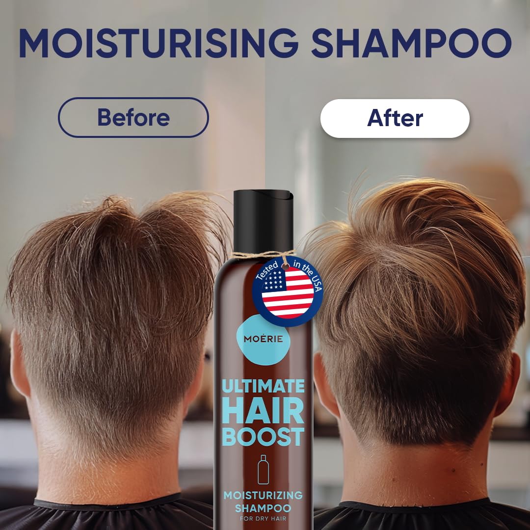 Moerie shampoo ingredient label featuring biotin and rosemary.