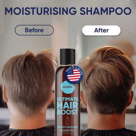 Moerie shampoo ingredient label featuring biotin and rosemary.