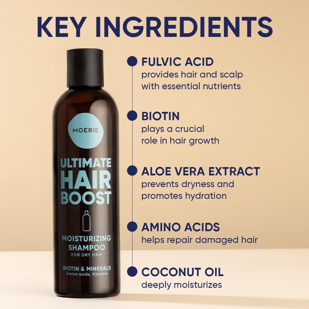 Moerie Hair Growth Shampoo being poured for easy daily use.