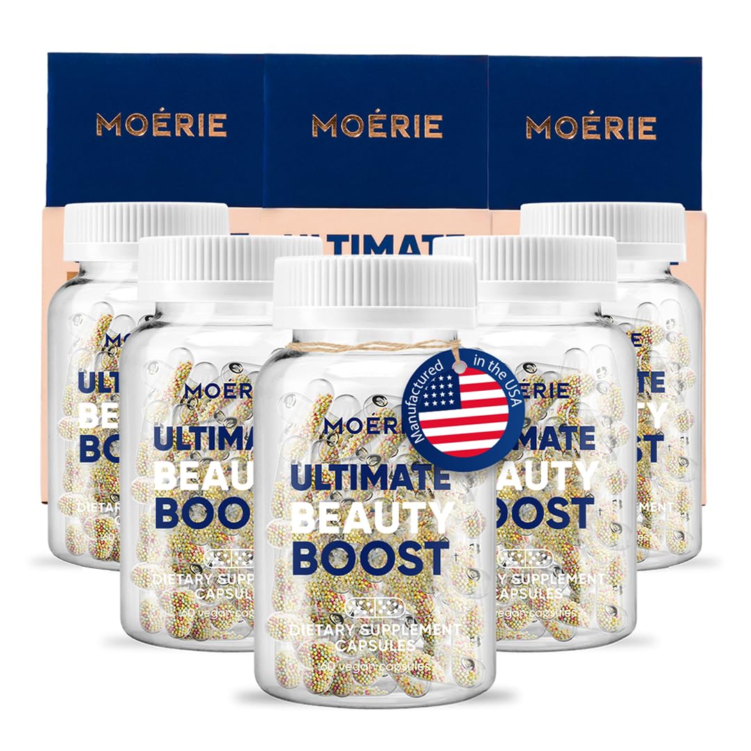 Moerie Hair Growth Supplements bottle front showing product for fuller, healthier-looking hair.