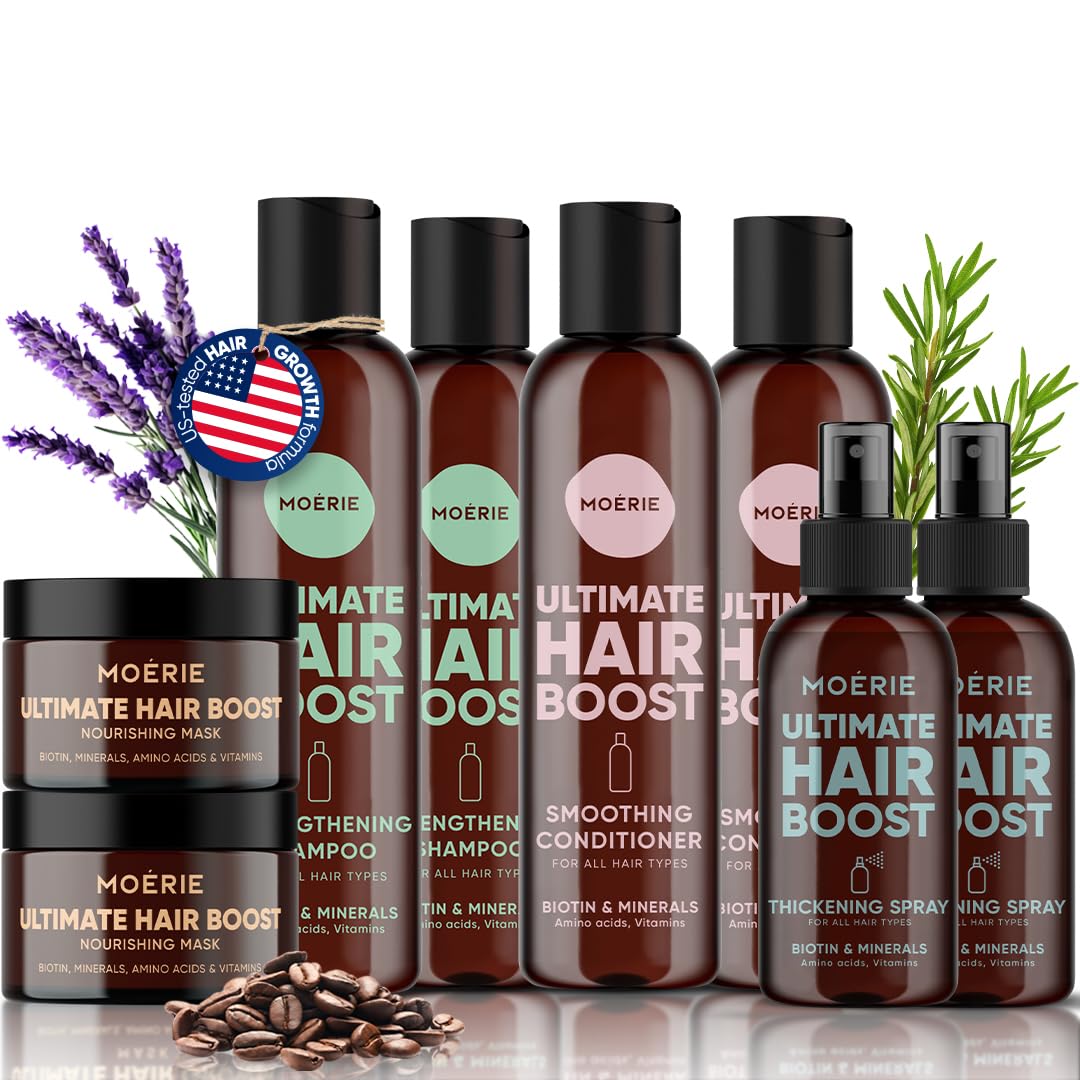 Moerie shampoo bottle shown for thicker-looking hair and easy daily use