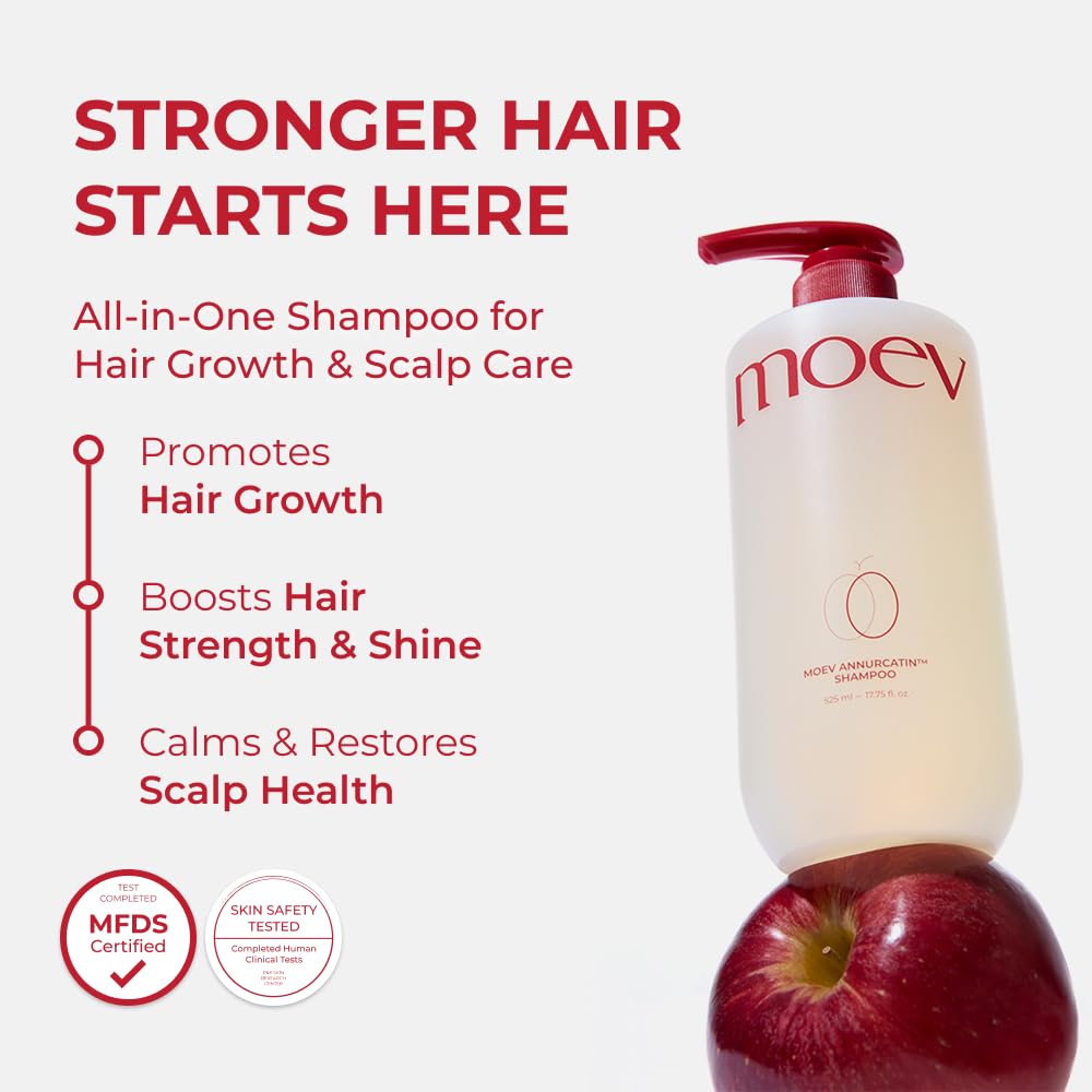 MOEV ANNURCATIN Shampoo label highlights Annurca apple extract and vital ingredients.
