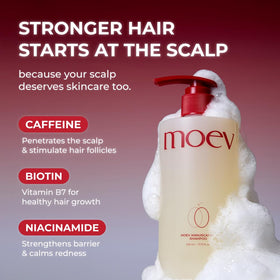 Application scene showing hair washing with MOEV ANNURCATIN Shampoo.