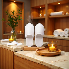 MofivKce disposable slippers with soft knit sole for comfort.