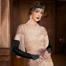 MoHern flapper headband and gloves for complete period-perfect ensembles.