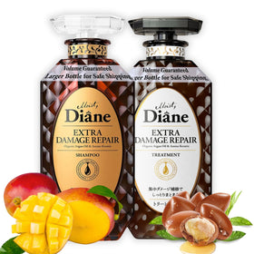 Moist Diane bottle pour shows premium repair formula for damaged hair.