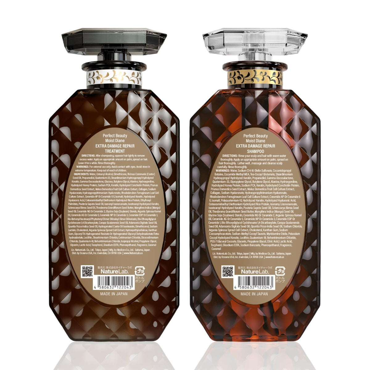 Moist Diane damaged hair close-up implies repair with lasting shine.