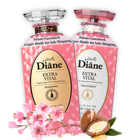 Moist Diane keratin shampoo bottle shows nourishing ingredients for healthy hair.