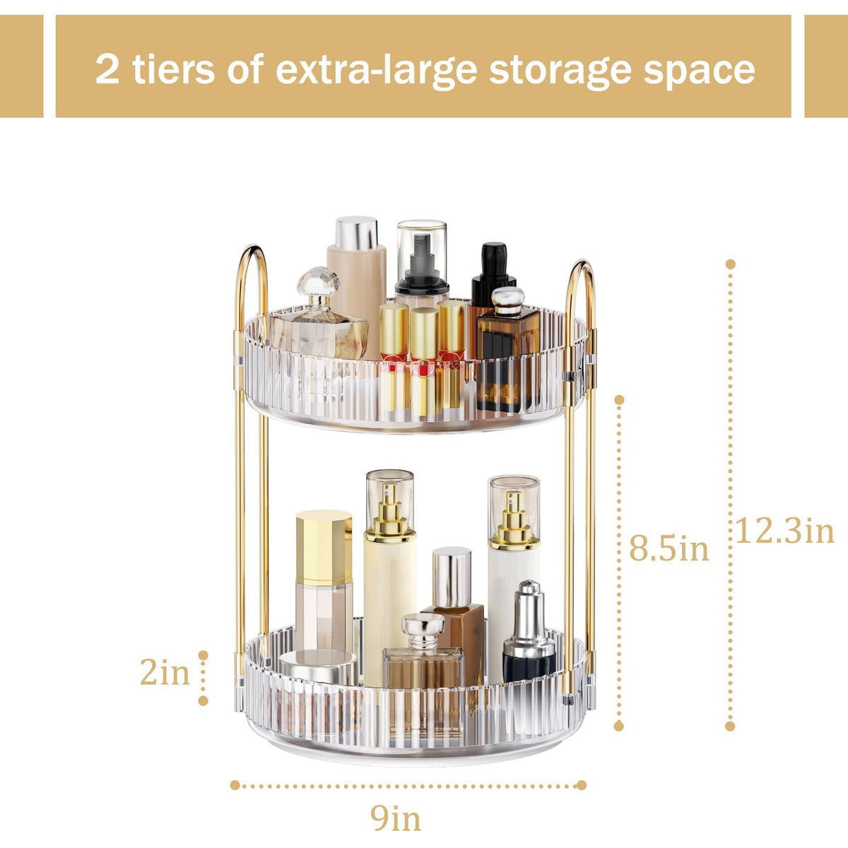 MOKANI clear vanity organizer on dresser keeps cosmetics within reach