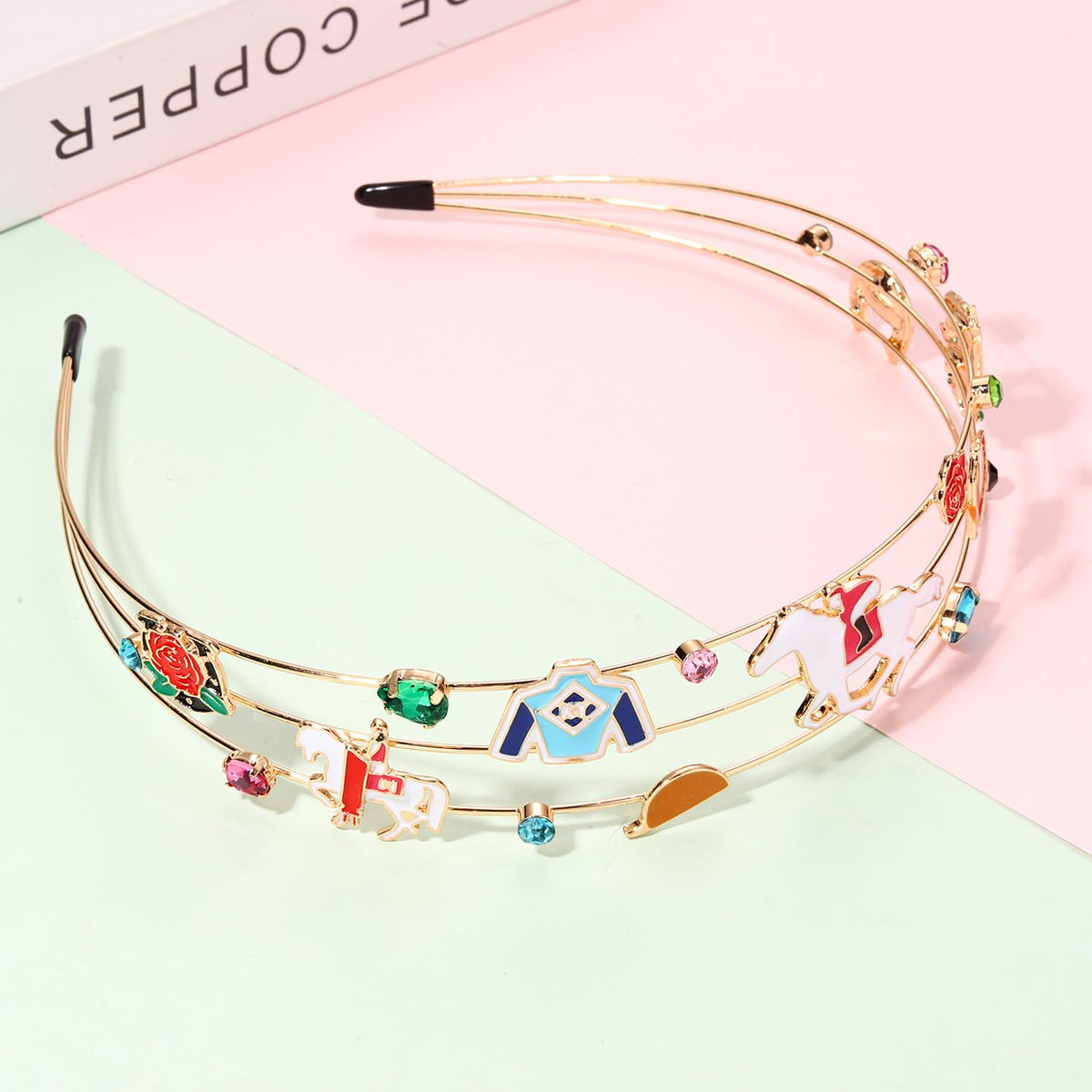 Mokkia derby gift headband, a thoughtful present for horse racing fans.