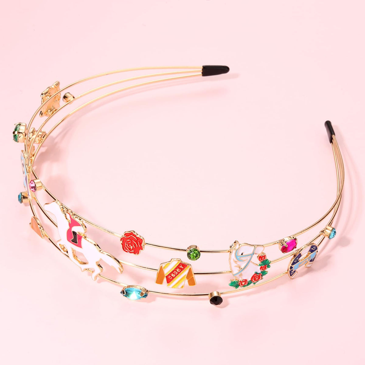 Mokkia headband with crystal rhinestones for festive racing events.