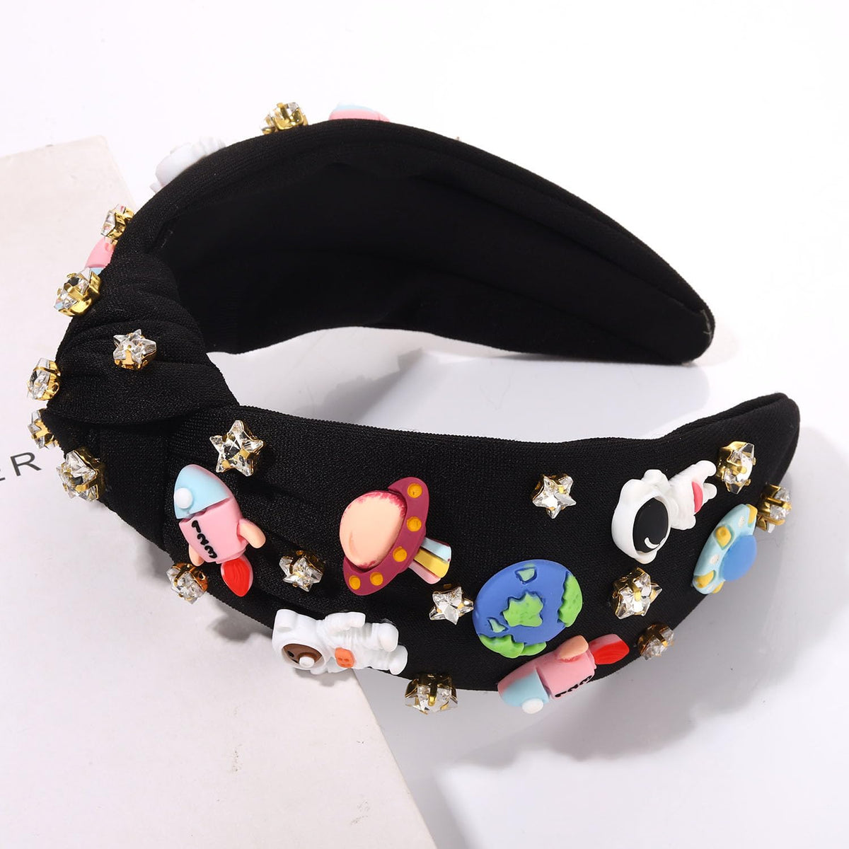 Mokkia Space Headband Saturn with jeweled detail for celestial-themed outfits