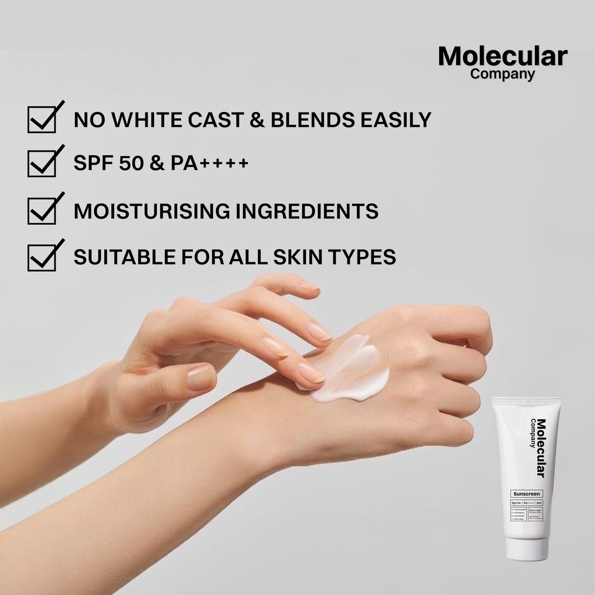 Molecular Company blue light protection graphic defending skin from screens.