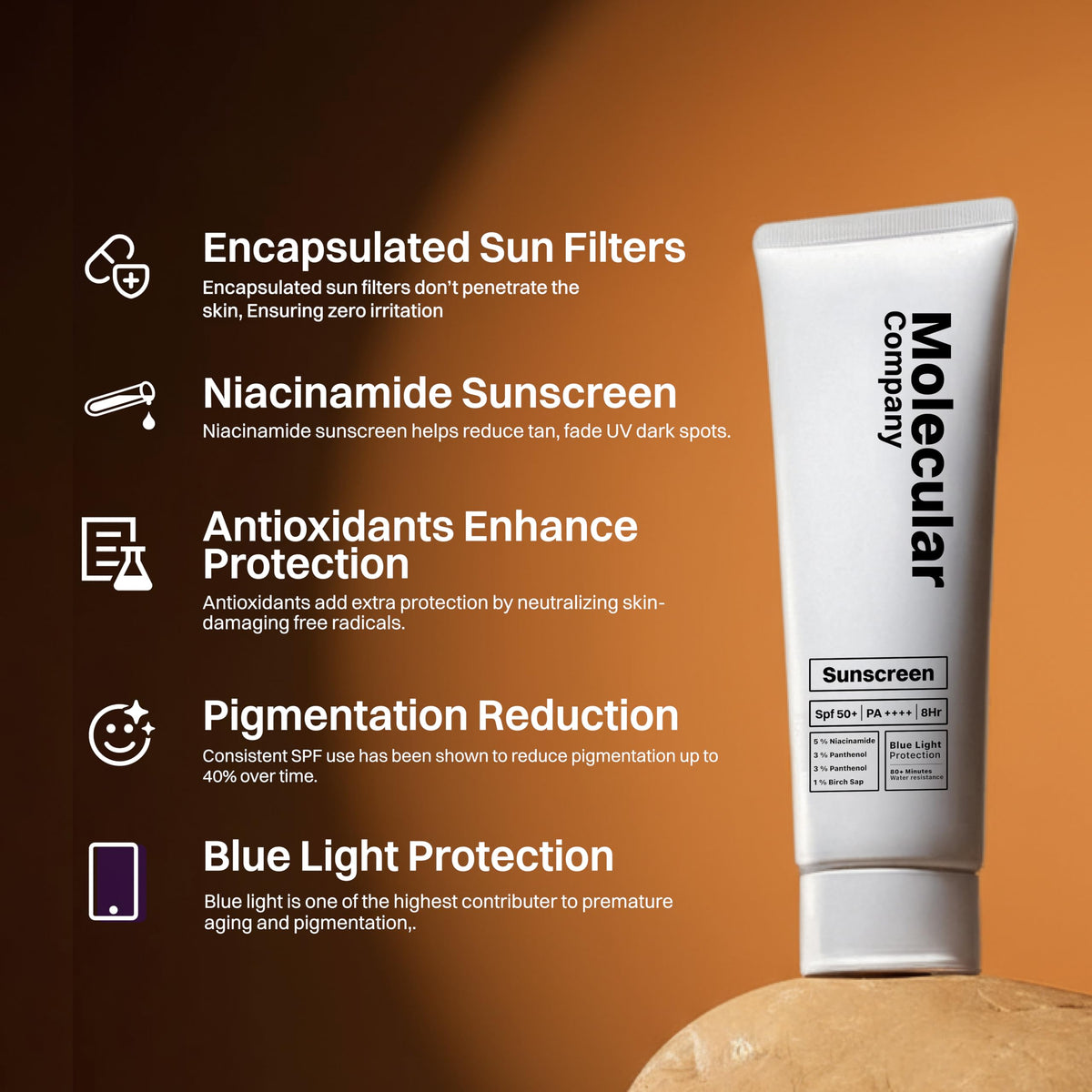 Molecular Company sunscreen texture spreads smoothly on the skin.