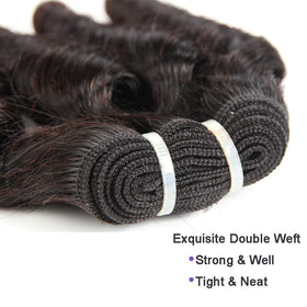 Molefi curly bundles packaging shot, highlighting four-pack value for versatile styling.