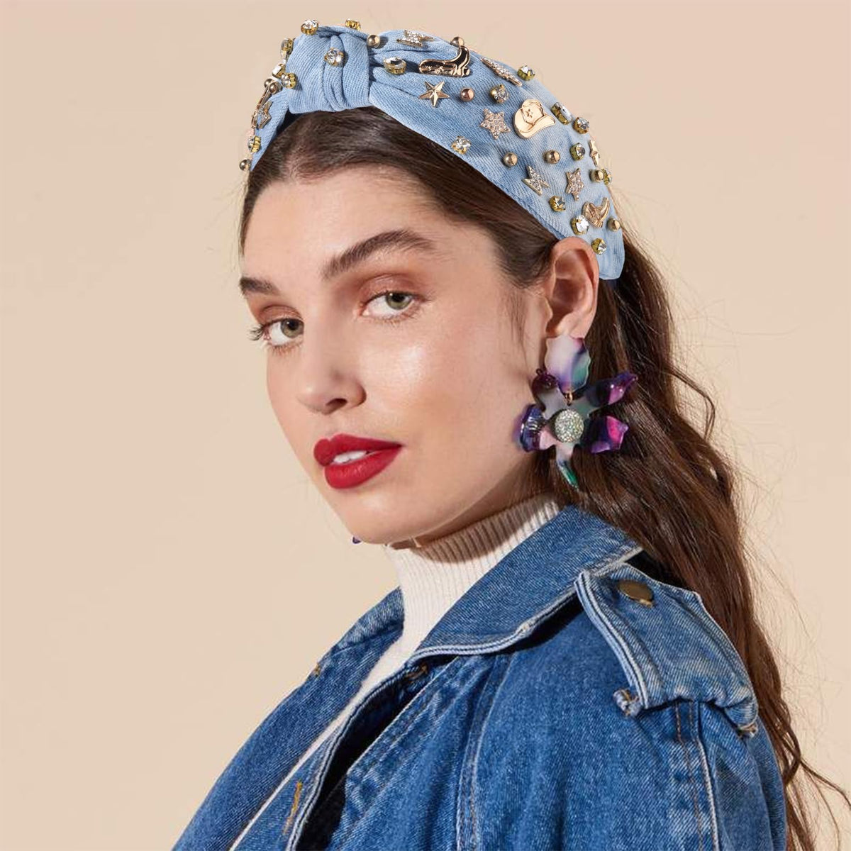 MOLOCH Crystal Jeweled Top Knot Headband adds sparkle to cowboy costumes.