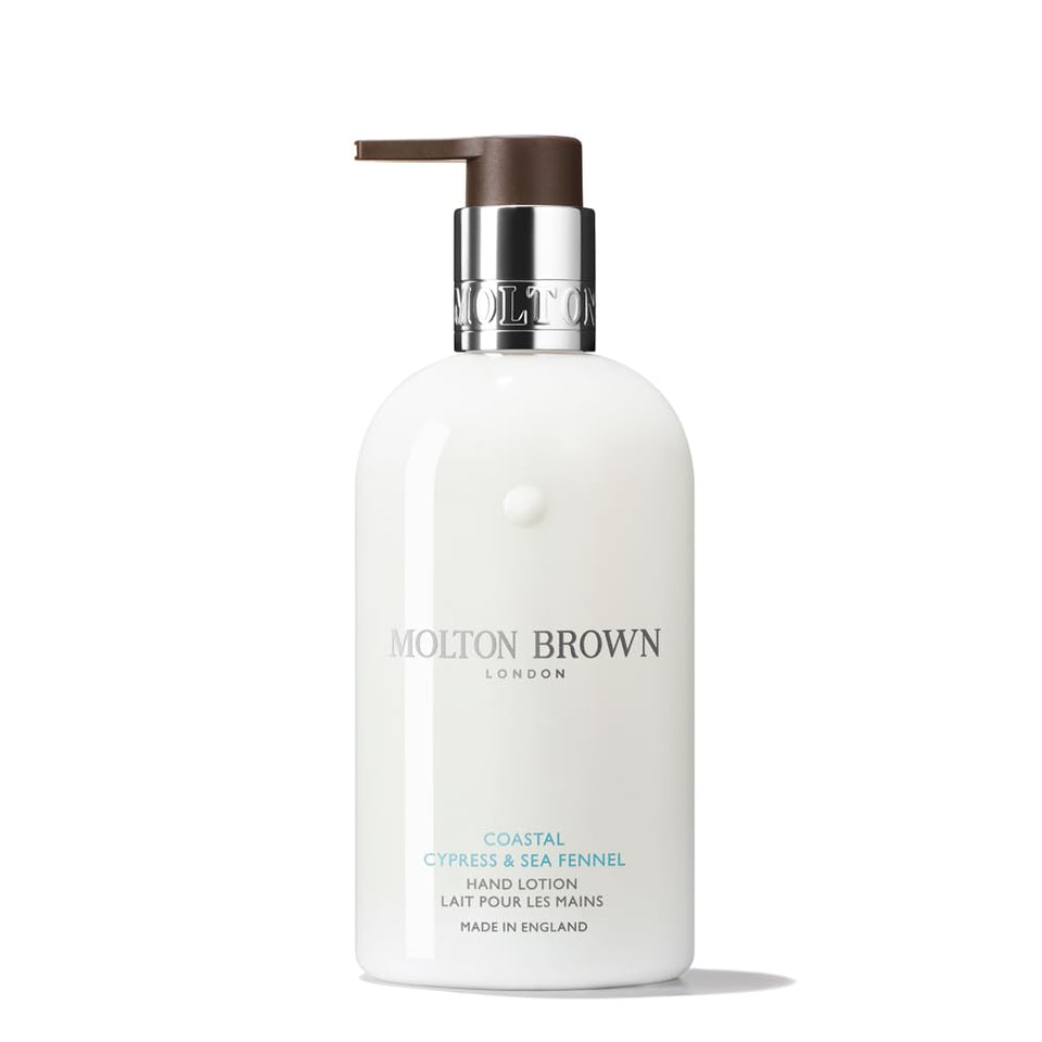 Molton Brown Coastal Cypress & Sea Fennel Hand Lotion bottle with sea-inspired hydration.