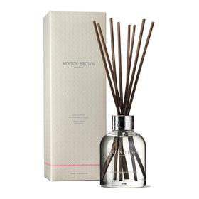 Molton Brown Delicious Rhubarb and Rose Aroma Reeds bottle shows long lasting scent diffusion