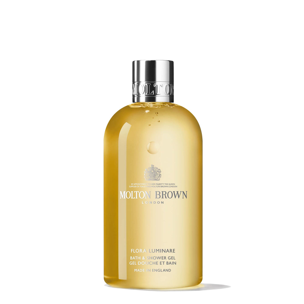 Molton Brown Flora Luminare Body Wash bottle, ready for daily refreshing cleanse