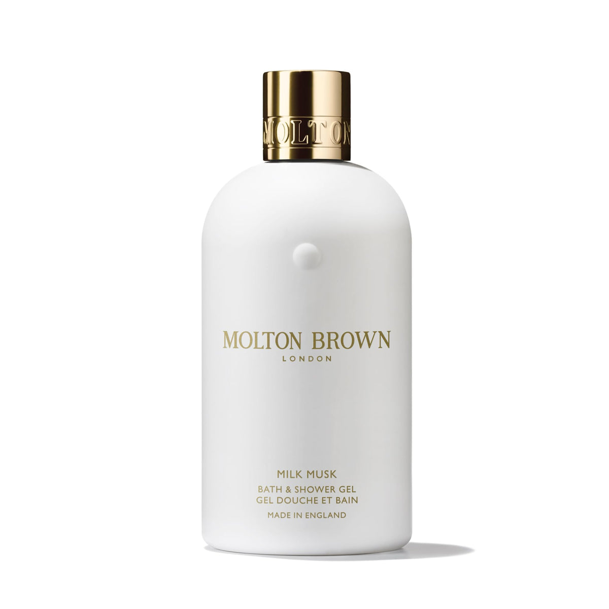 Molton Brown Milk Musk bottle-front view for a luxurious cleansing ritual.