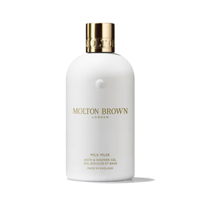 Molton Brown Milk Musk bottle-front view for a luxurious cleansing ritual.