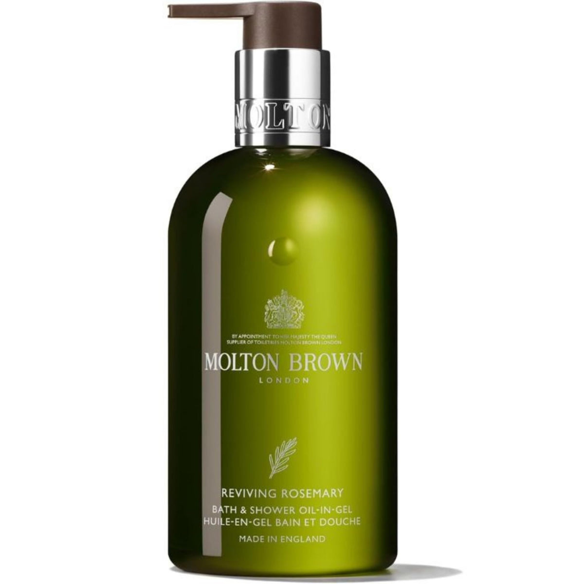 Molton Brown Reviving Rosemary Oil-In-Gel bottle showing uplifting aroma to refresh senses.