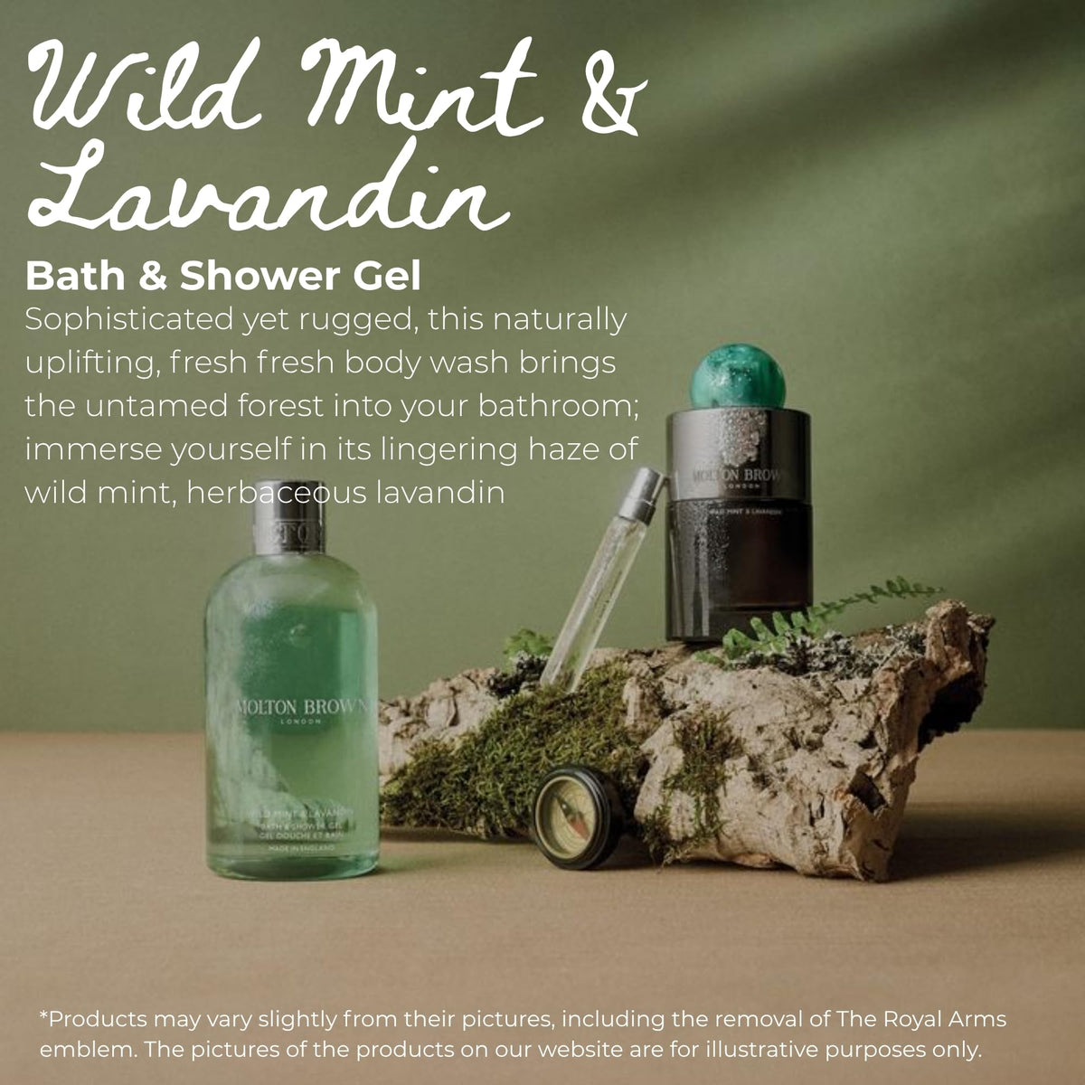 Molton Brown Wild Mint & Lavandin pump top and sleek bottle design