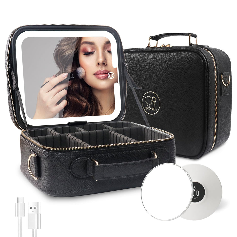 MOMIRA travel makeup bag with lighted mirror for precise makeup on the go