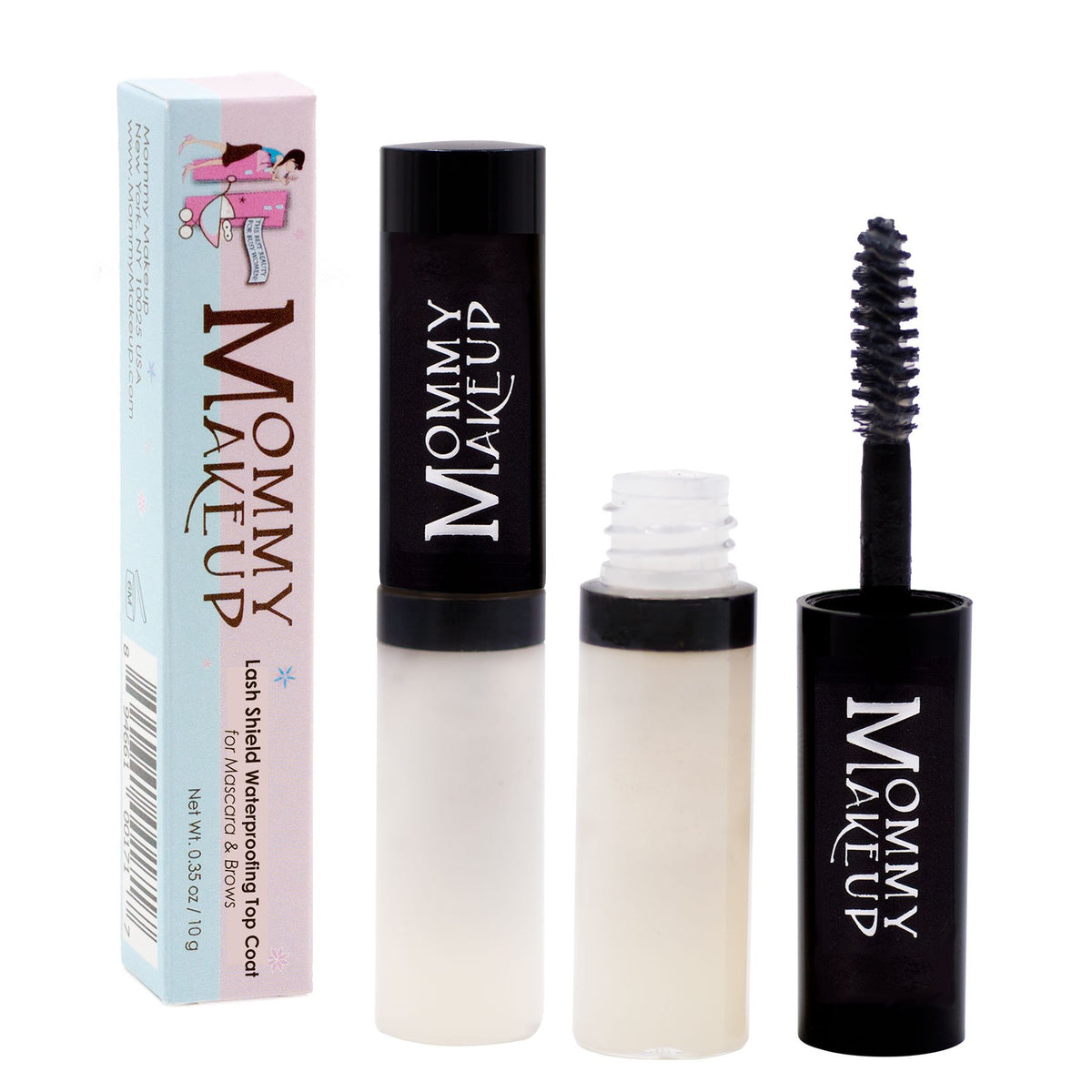 Mommy Makeup Lash Shield bottle close-up showing a clear waterproof seal
