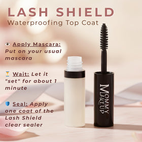 Mommy Makeup Lash Shield wand applying the sealer over mascara