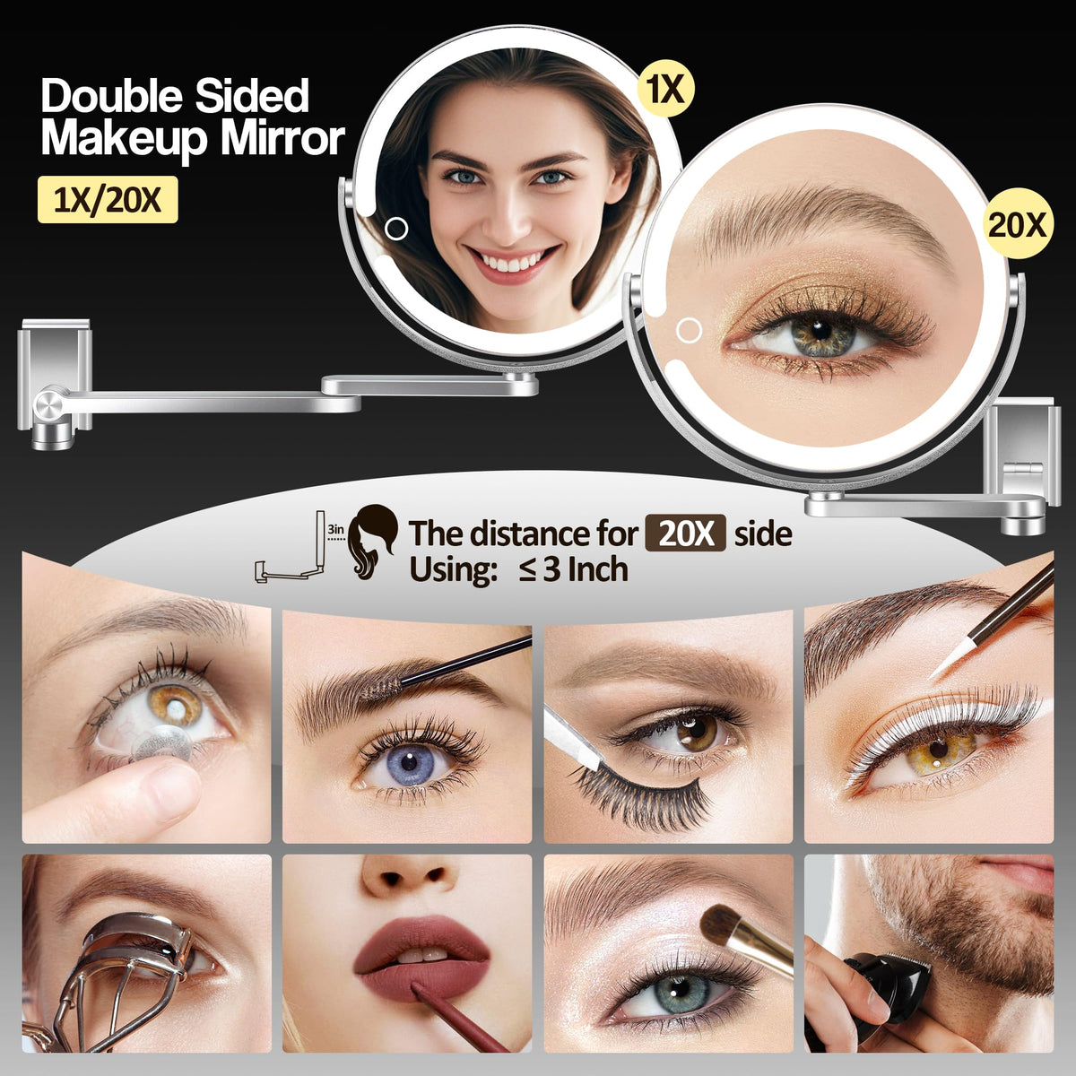 Momokuba 8-inch double-sided mirror with 1x and 20x magnification