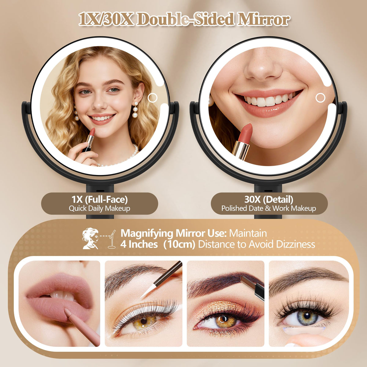 MOMOKUBA makeup mirror 360 degree rotation for easy angle adjustments