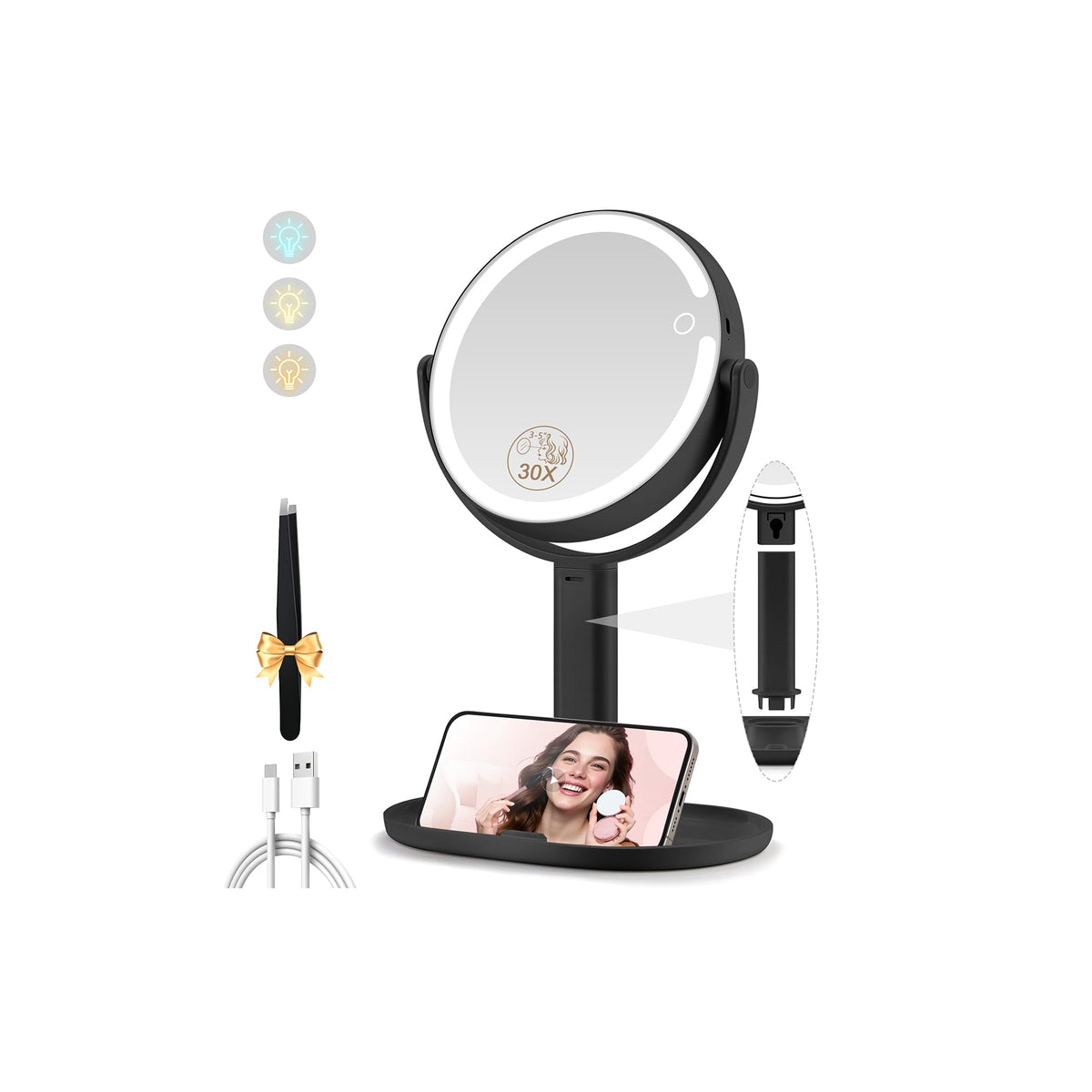 MOMOKUBA makeup mirror with 30X magnification for precise makeup detail