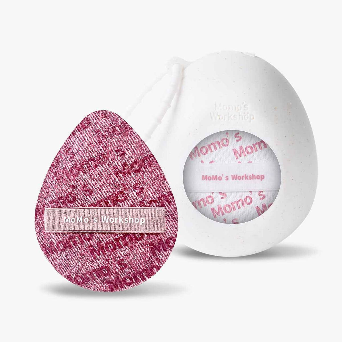 Momo's Workshop pink denim sponges are washable and reusable.