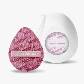 Momo's Workshop pink denim sponges are washable and reusable.