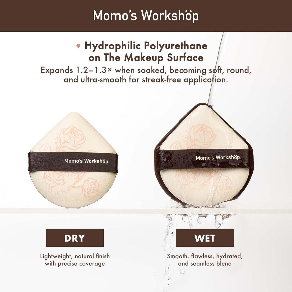 Momo's Workshop Rose Series brown-white puff for precise detailing.